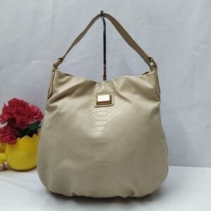 Marc by Marc Jacobs Hillier Beige Leather Snakeskin Embossed Shoulder Bag
